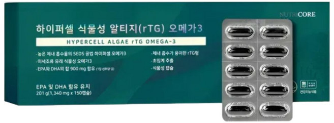 뉴트리코어 하이퍼셀 알티지 프리미엄 오메가3 rTG 혈행개선 눈건강, 2개, 150회분