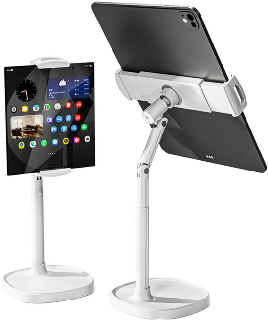 젠박스 탁상용 태블릿 거치대 스마트폰 폴드 2종 헤드 높이조절, 1개, 화이트, ZTPS-WA