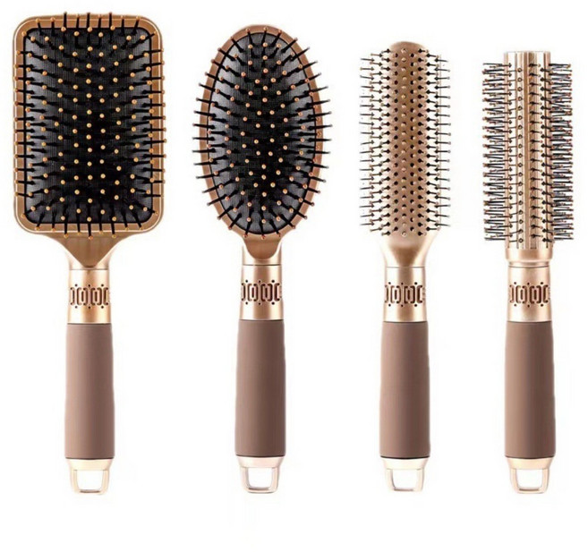 셔니엘 헤어브러쉬 빗 4종세트 롤 패들 두피케어 쿠션브러쉬, 1개, 골드