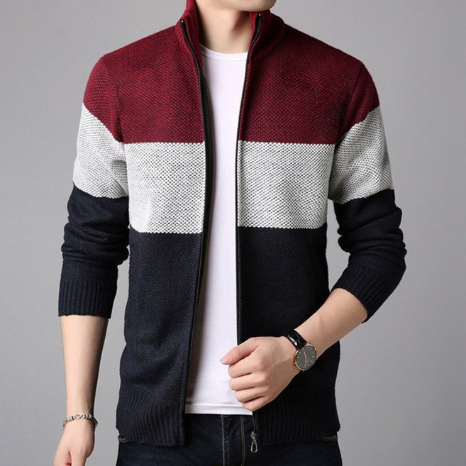 지시크릿 남성 배색 집업 스웨터 가디건
