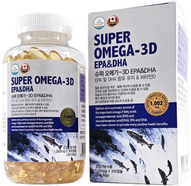 슈퍼 오메가3D EPA+DHA [5개월분] 캐나다 연어오일 혈행개선 비타민D3, 1개, 300정