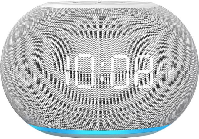 Reacher 탁상시계 자동조절 무소음 알람시계 (8색 LED 무드등 전자시계 ), 화이트+회색