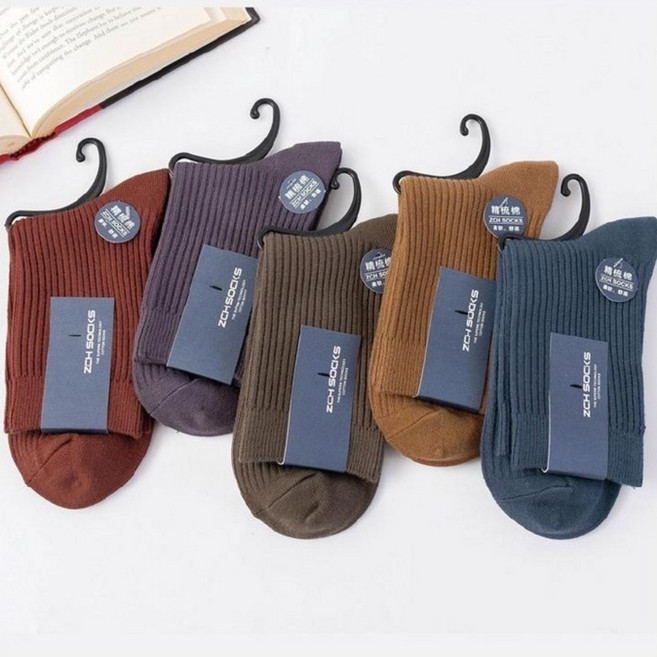 남성 데일리 면양말 5켤레 세트 골지 중목 사계절 기본양말 4종