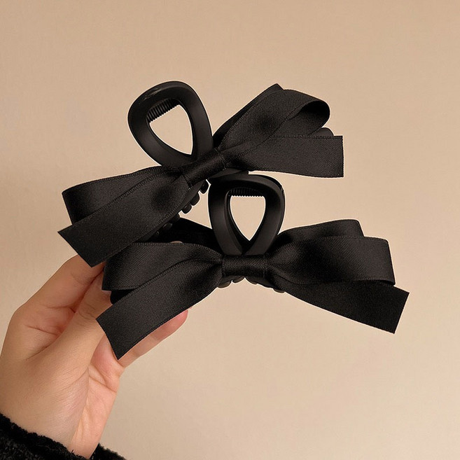 [2종 세트] 02 데일리 블랙 시크 리본 집게핀