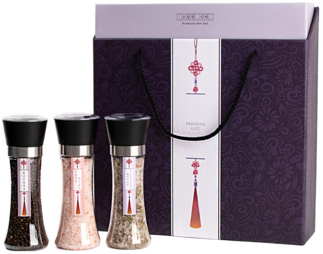 히말라야핑크솔트&로즈마리허브솔트&통후추 그라인더 3종 선물세트, 1개