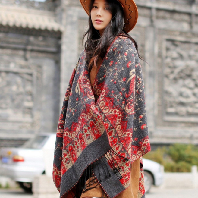여성 판초 망토 에스닉 숄 가디건 입는담요 감성 블랭킷