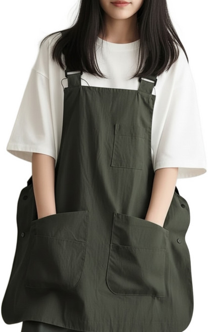 하루시 오버핏 생활방수 크기조절 초경량 앞치마, 카키, 1개