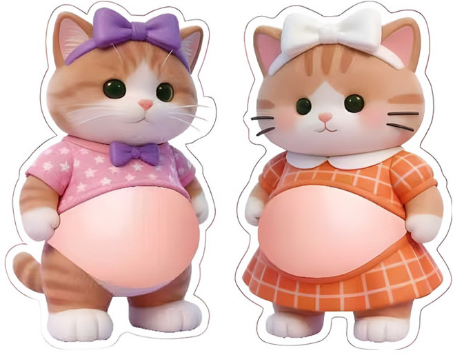 강아지 뱃살 스티커 고양이 문콕방지 말랑 도어범퍼 4개 1세트, 3.커플 고양이