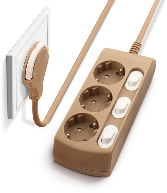 비맥스 3구 납작 멀티탭 고용량 에어컨 전용 과부하차단 개별스위치 공간활용 인테리어 콘센트, 샌드베이지, 1개, 1.5m