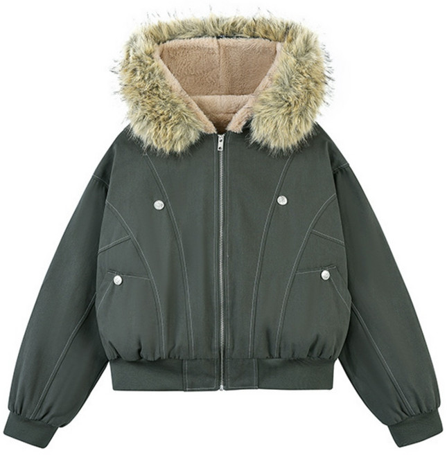 2025 가을겨울 후드 패딩 야외 패딩점퍼 남녀공용 빅사이즈 캐주얼 오버핏 지퍼 패딩 겨울 패션 방한 털 칼라 재킷 점퍼 겨울 기모 야상 아우터 빅 퍼 후드 숏 커플패딩