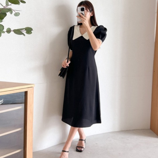 아르띠콜로 빅 카라 브이넥 롱 원피스 여자 봄 여름 가을 소개팅 룩 20대 30대 대학생 여성 외출 나들이 데이트 여행 오피스 데일리 코디 패션