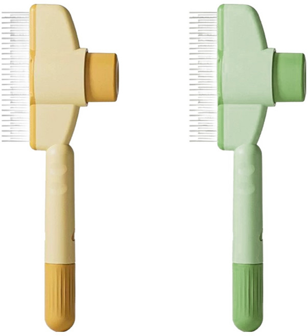 TGL 반려동물 원터치 브러쉬 저자극 강아지 고양이 빗, 그린+옐로우, 1세트