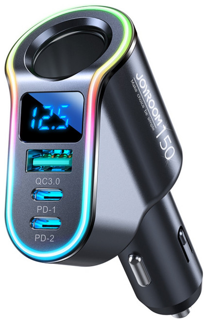 조이룸 150W LED 디스플레이 4in1 차량용 고속 시거잭 충전기, 블랙