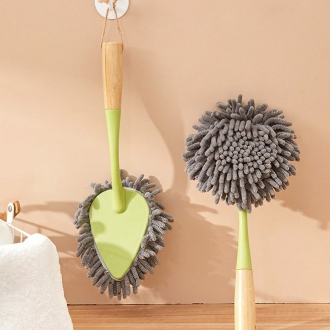 우드손잡이 극세사 먼지털이 청소브러쉬 먼지제거, 1개, 우드 그린 브러쉬