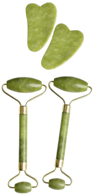 얼굴 피부관리 천연옥 비취 페이스 괄사 롤러 4P 세트, 4개, 그린