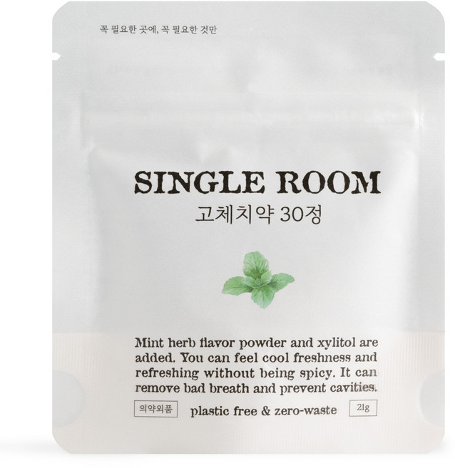 싱글룸 슈퍼민트향 씹는 고체 치약 휴대용 30정, 21g, 1개