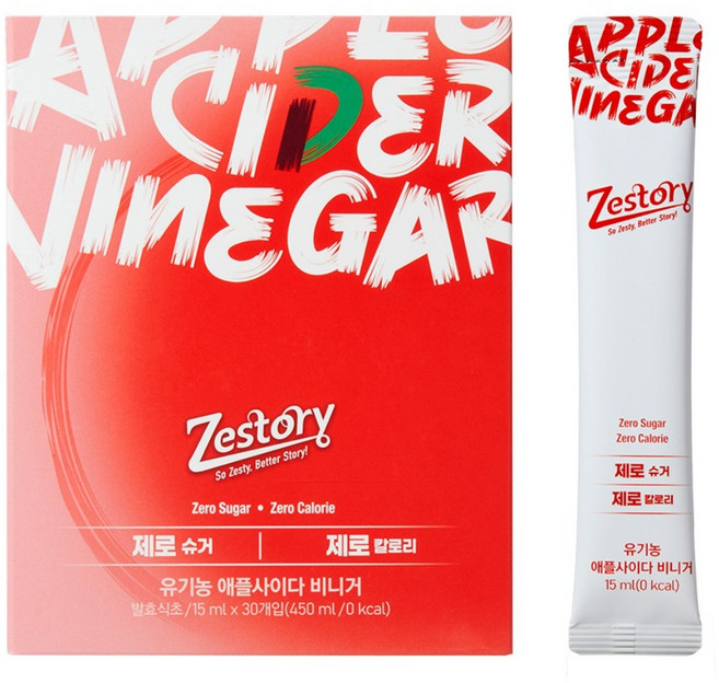 제스토리 캐나다산 유기농 애플 사이다 비니거 애사비 사과초모식초, 30개, 15ml