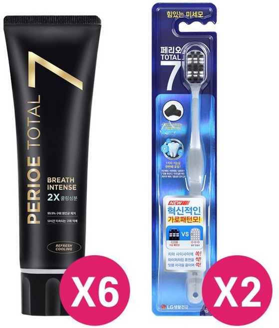 페리오 토탈7 인텐스 치약 120g 리프레쉬쿨링 6개 + 토탈7 칫솔 2개