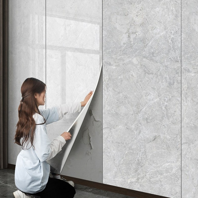 원트두 데코타일 붙이는 타일 시트지 고광택 방수 폼블럭 대리석 벽지 60x300cm 2P, 그레이