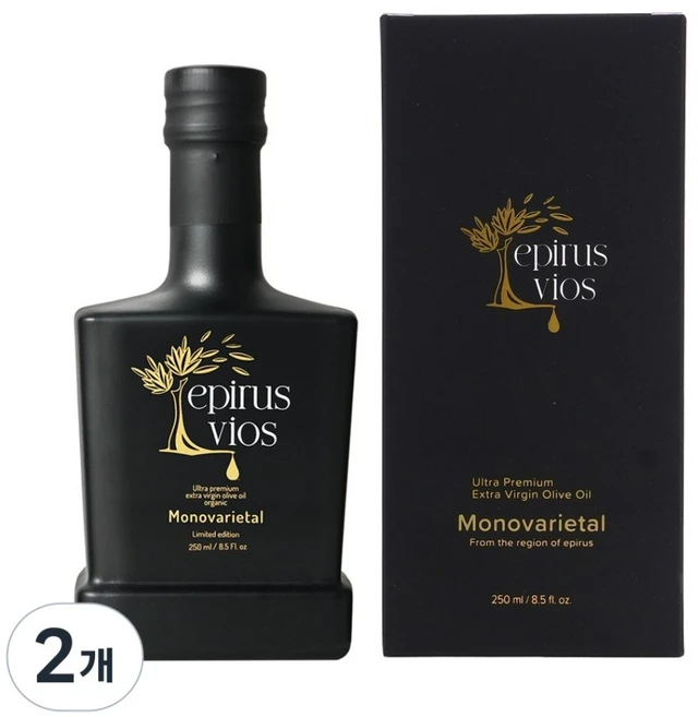 에피루스 비오스 울트라 프리미엄 엑스트라 버진 올리브 오일 (산도 0.11), 2개, 250ml - 쿠팡