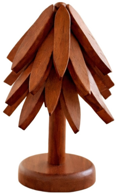 위빙픽 집들이선물 원목 트리 냄비받침 3겹, 1개, 브라운