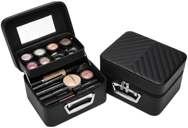 바이앤뷰 휴대용 2단 화장품 하드 케이스, 쉐브론
