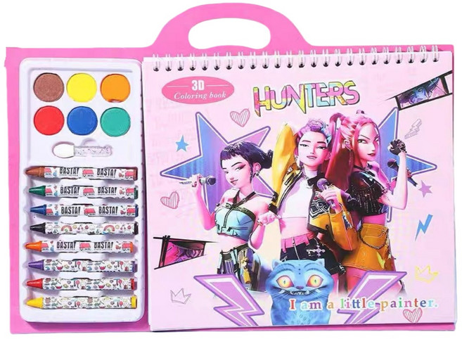 픽클리 케이팝 데몬 헌터스 림 그리기 색칠북 컬러링북 컬러드로잉북 스케치북 색연필 세트 안전 미술, 1개, 핑크