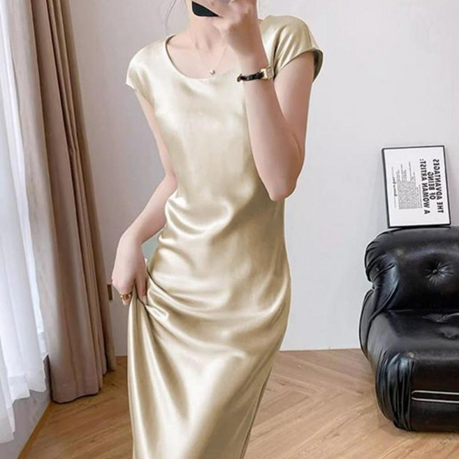 Vezri 여성용 실크 롱 원피스 슬림핏 A라인 오피스웨어