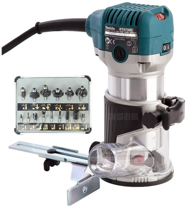 마끼다 유선 속도조절 트리머 + 트리머비트세트 15pcs 포함 목공 홈파기, 1개, 본품(배터리없음)