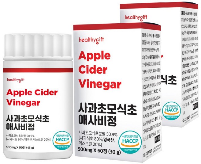 런칭 사과 초모 식초 애사비 정 식약처 HACCP 인증 애플사이다비니거, 2개, 60정