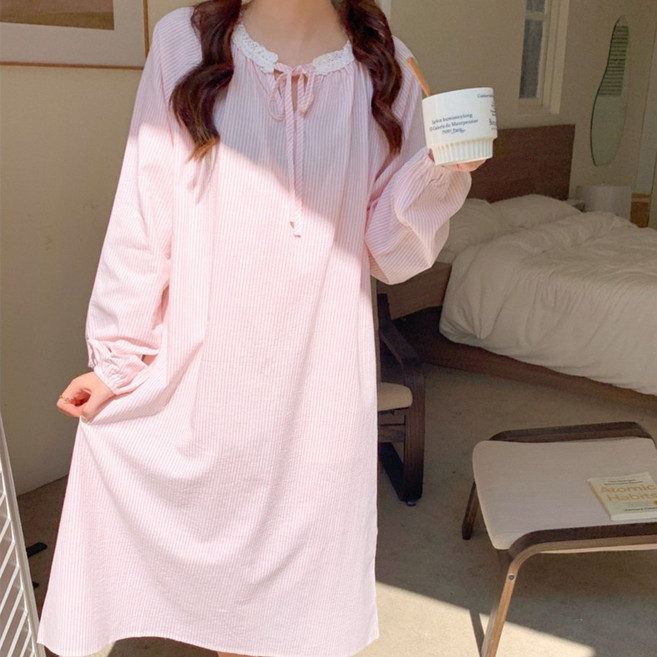 [인기/당일배송]사계절 커플 면 스트라이프 수면 긴팔원피스 임산부잠옷 홈웨어 수면잠옷 파자마세트