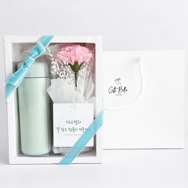 기프트벨라 꿀담은 텀블러 용돈봉투 선물세트 답례품, 꿀담은 텀블러(민트)200ml+카네이션+용돈봉투, 1박스