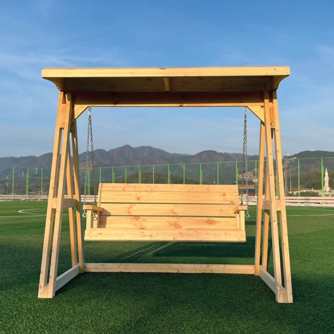 미엔우드 정품형 야외 원목 그네 2인용 무도색 야외용 흔들 의자 정원 카페 놀이터 지붕형, 2인용 정품지붕형 무도색