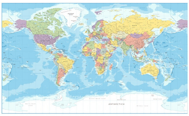 영문 세계지도 인테리어 스티커 교육용 벽지 데코, 100 x 167cm