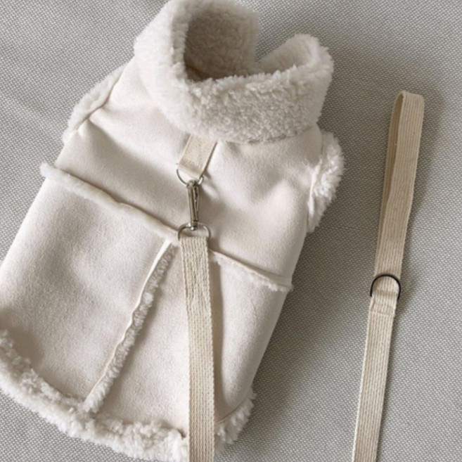 망고퍼피 반려동물 고급 무스탕 조끼 강아지 고양이 산책, 1개, 화이트