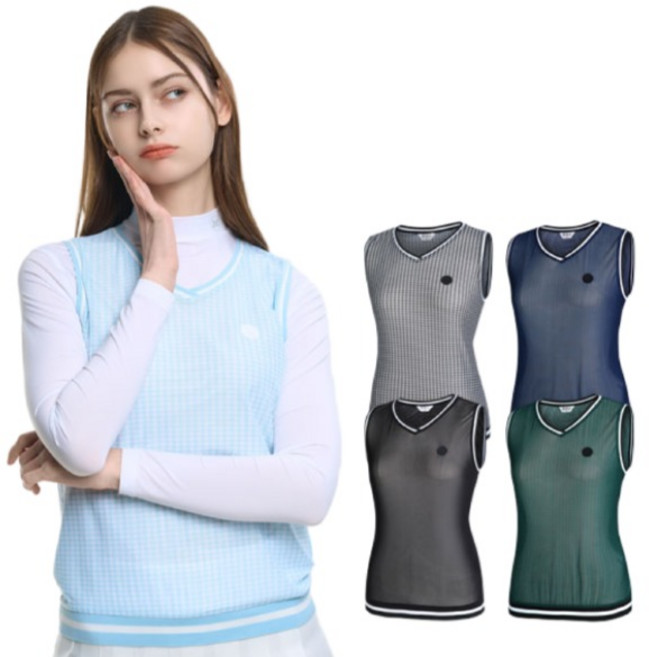 <투엘라> 여성 메쉬 스판 브이넥 골프 조끼 / 메쉬 등산 아웃도어 골프 라운딩 파크골프 베스트