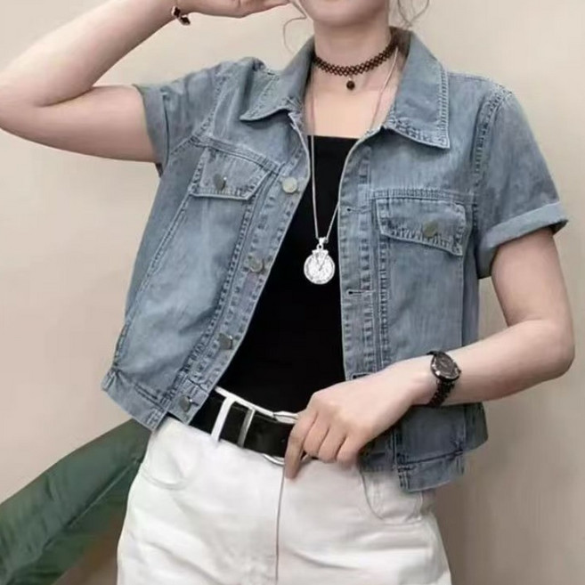 여성용 쇼트 데님 코트 여름 반팔 캐주얼 데님 재킷 Women's Jackets 뉴타임즈