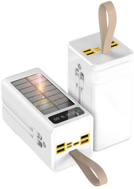 CCAGU 대용량 보조배터리 60000mAh 고속충전 태양광충전기 일체형 보조밧데리 멀티단자 차박 캠핑용 LED조명등, 화이트