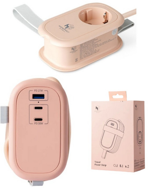 고용량 멀티탭 4000W 16A USB C타입 PD 30W 휴대용 큐브형 MPG ART03, 1개, 올드 핑크, 1m