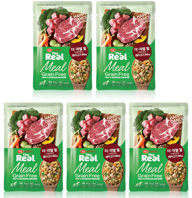 하림펫푸드 전연령 강아지 더리얼 밀 그레인프리 화식사료, 돼지, 60g, 5개