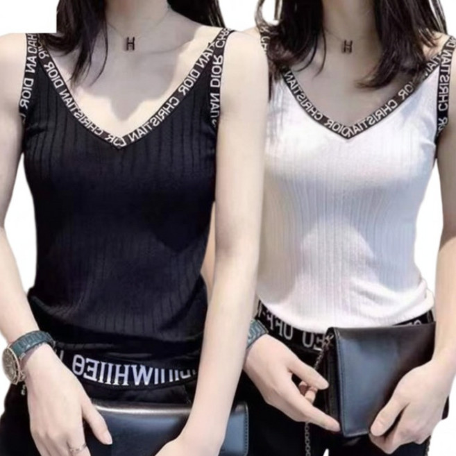 DEARHUA 1+1 여성 골지 면스판 기본 쿨 니트 끈 나시 티 봄 여름 빅사이즈 추천 레터링 자수 냉장고 시원한 아이스 스판 민소매 데일리 베이직 슬림 스포츠 코디 이너 티셔츠