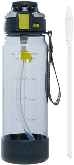MOZ 스웨덴 원터치 더블락 휴대용 스포츠 트라이탄 보틀 물병, 차콜그레이, 1개, 900ml
