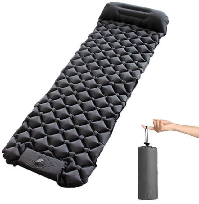 프리파워 1인용 자충매트 에어매트 발로 10초 충전 방수 6cm 두께+파우치 증정 (캠핑매트/텐트/차박 적합), 그레이Gray