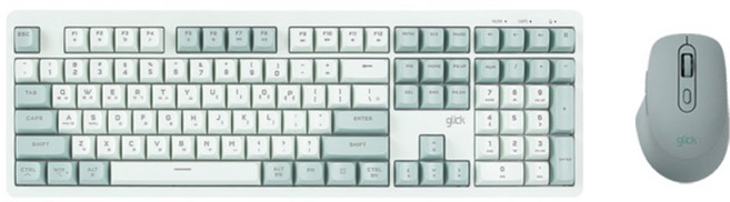 지클릭커 풀윤활 플런저 무선 블루투스 무소음 키보드 마우스 세트, 일반형, 그린라이트, WK129B