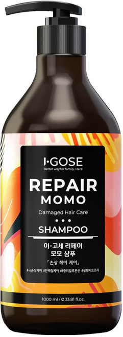 이고세 검정콩 단백질 설페이트 프리 극손상 두피 케어 리페어 모모 샴푸 프루티 코튼 머스크, 2개, 1L