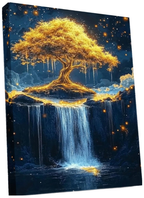 뉴타임즈 보석십자수 캔버스 40X50cm 액자 포함 DIY 수공예 애호가 다이아몬드 그림 가정 장식품 벽면 장식 특별한 선물, 1세트, 금빛 나무 00259