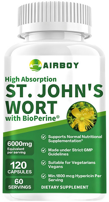 고농축 세인트존스워트추출물 기분 개선 정서적 안정 스트레스 완화 우울감 해소 천연 허브 캡슐 집중력 향상 수면 질 개선, 1개, 60정