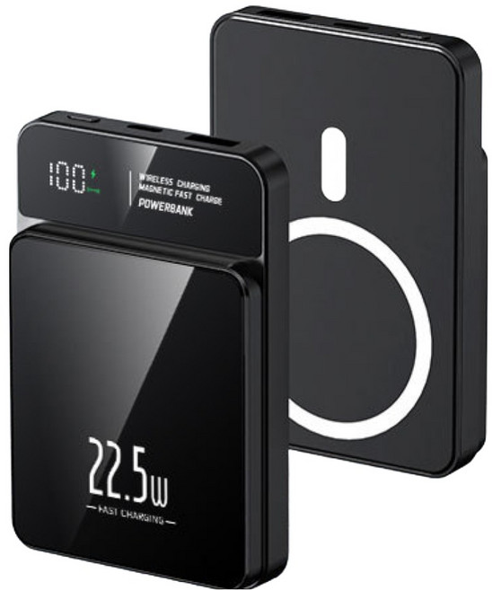 RYZO 22.5W 고속충전 20000mAh 대용량 보조배터리 초슬림 맥세이프보조배터리 무선충전 다양한 색상, 1개, 블랙