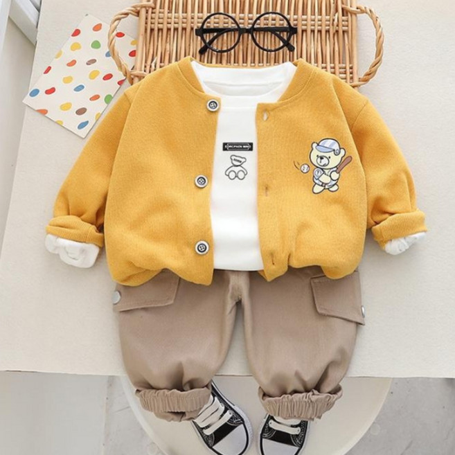 뽀뽀뽀 아동복 유아 야구곰 3종세트 남아 여아 키즈 아동 어린이 봄 가을 외투 바지 티셔츠