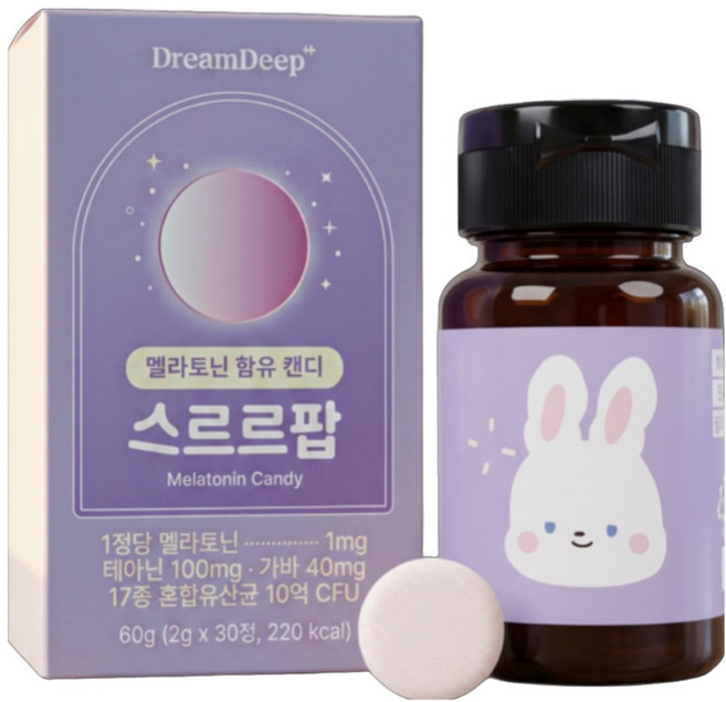 식물성 멜라토닌 캔디 1mg 복숭아맛, 1박스, 30정